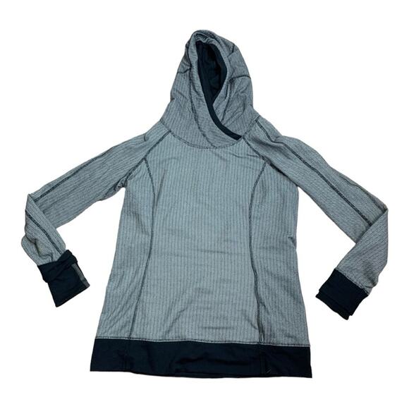 Lululemon size 12 Think Fast Hoodie black gray cowl herringbone pullover silver - Picture 2 of 12